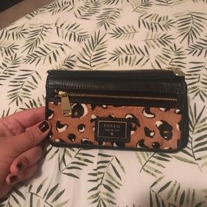 Fossil Wallet: Cheetah Pattern and Black Leather